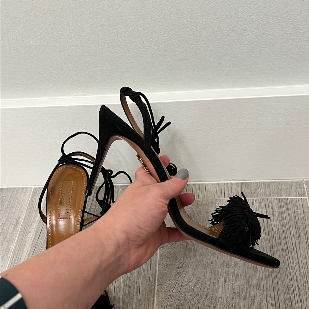 Aquazzura Black Fringe Heels - Picture 9 of 14